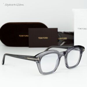 Tom Ford Women Eyeglasses Clear Grey Blue Light Block FT5961-B 020 NEW AUTHENTIC